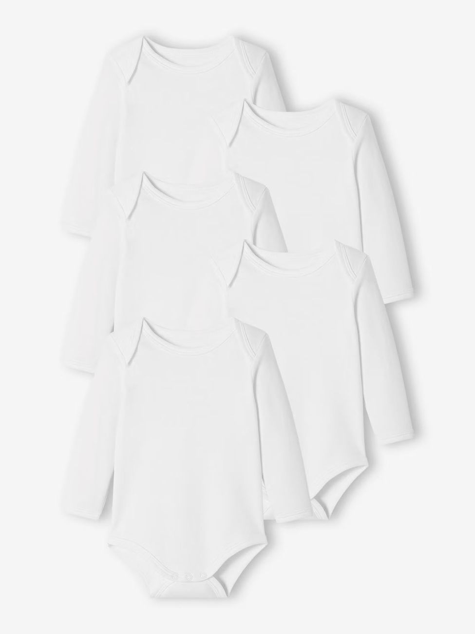 Lot de 5 bodies bébé manches longues ouverture US BASICS lot blanc (Vertbaudet) - Couverture