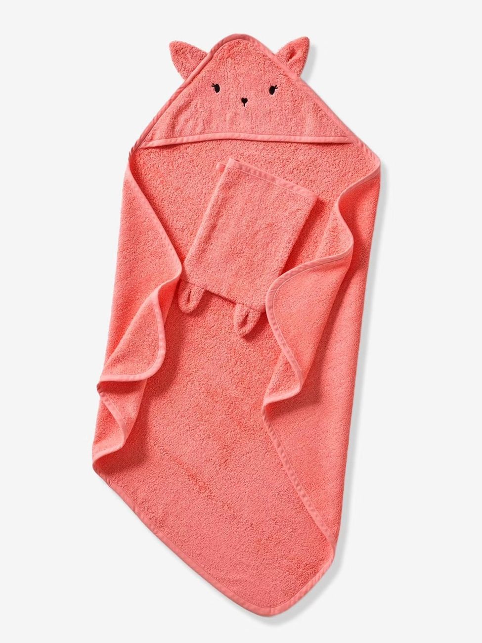 Cape de bain + gant de toilette BIO* rose (Vertbaudet) - Image 1