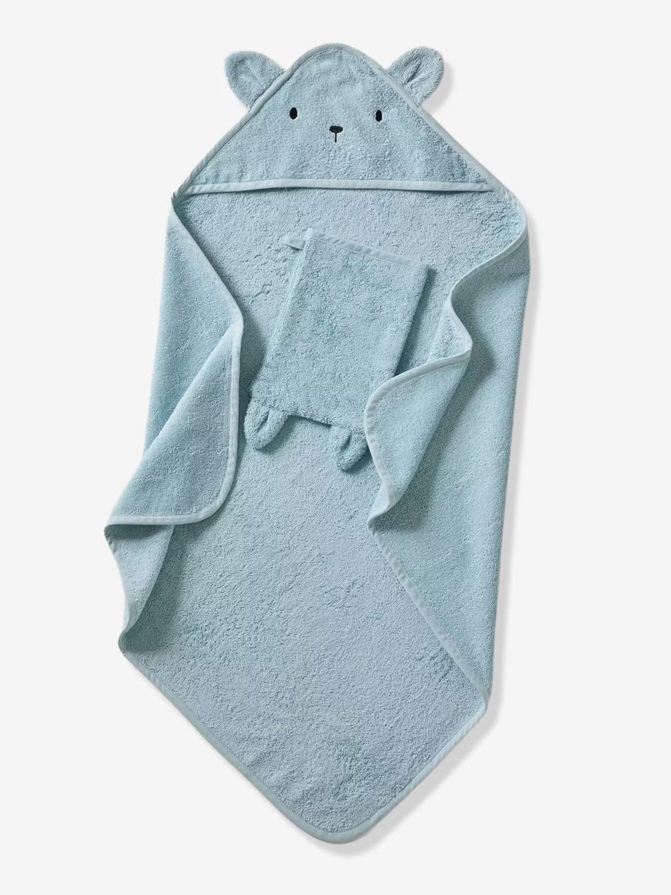 Cape de bain + gant de toilette BIO* bleu océan (Vertbaudet) - Image 1