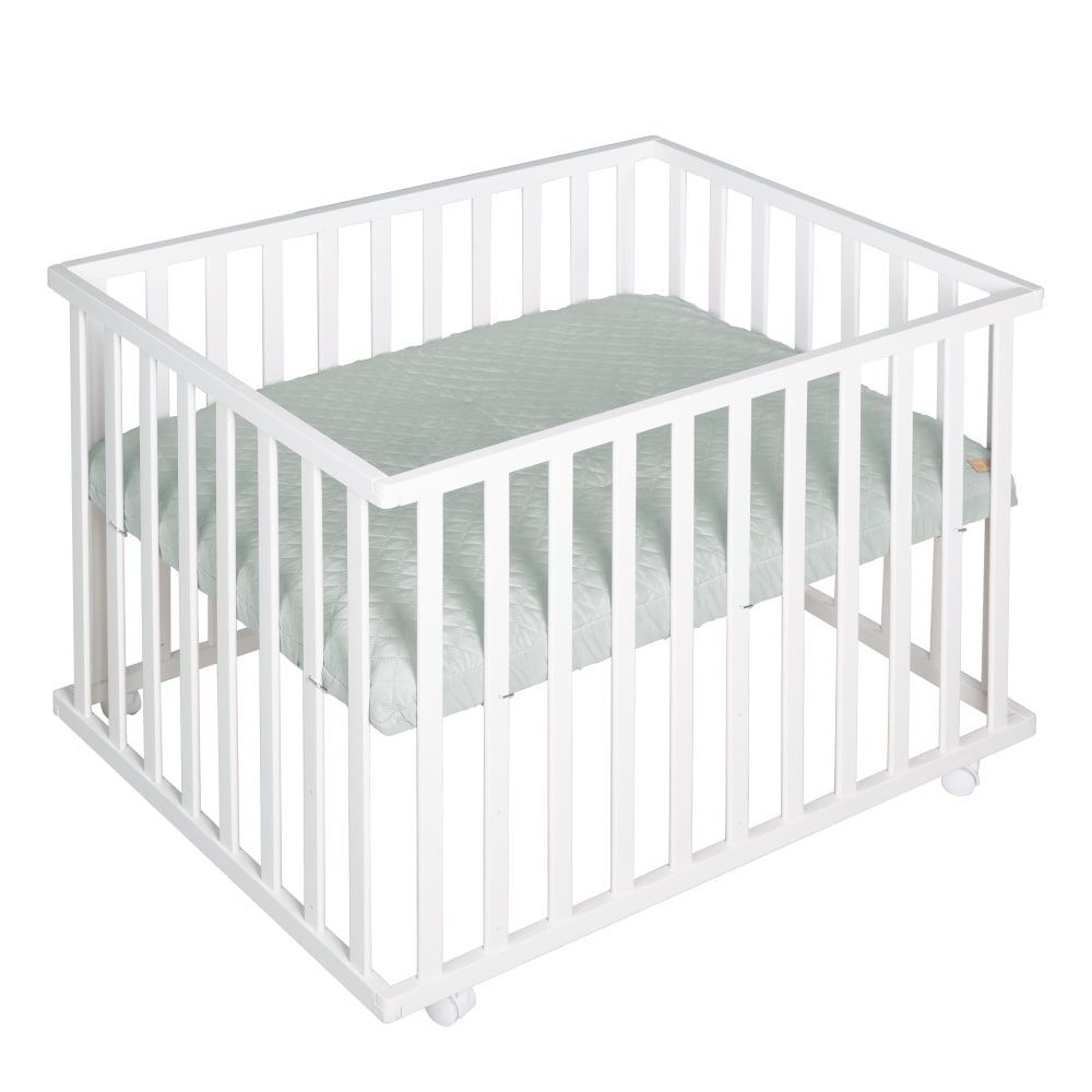 Parc bébé 75x100 réglable en bois blanc avec tapis vert (Roba) - Image 1