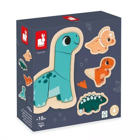 4 Puzzles Evolutifs Dinonaures (Janod) - Couverture