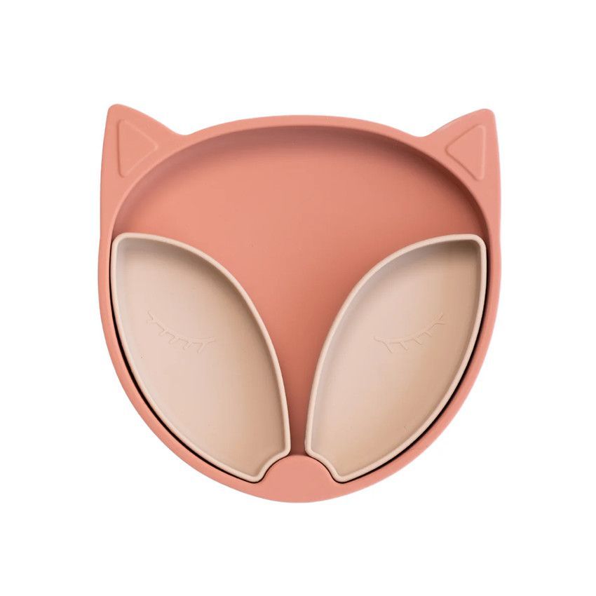 Assiette ventousée en silicone avec compartiments amovibles Renard - Rose (TIDY TOT) - Couverture