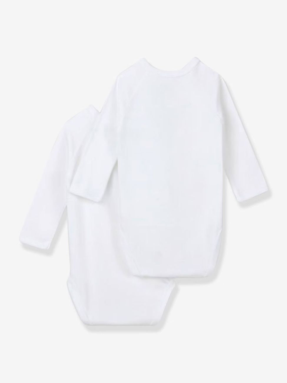 Lot de 2 bodies croisés manches longues bébé naissance en coton bio blanc (Petit Bateau) - Image 1