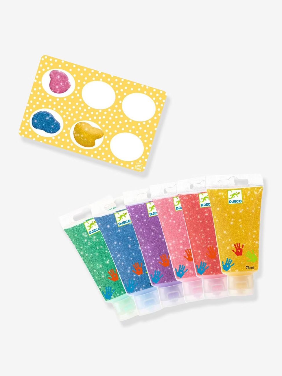 6 Tubes de Peinture à doigts paillettes - jaune (Djeco) - Image 2