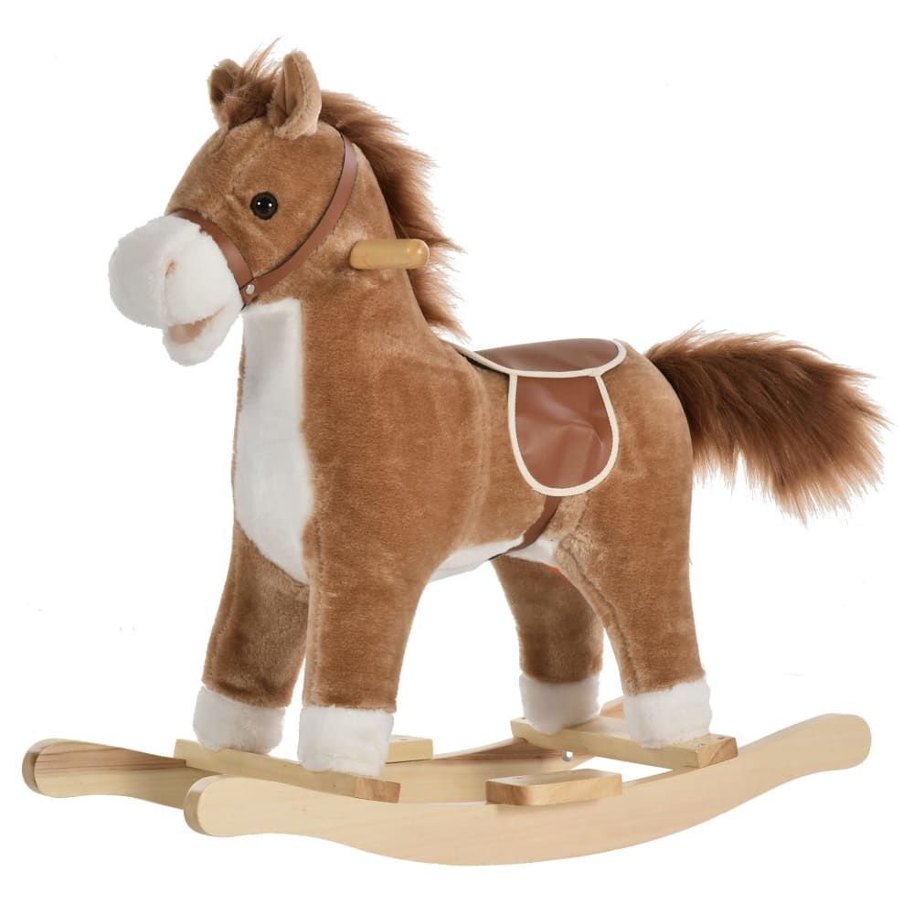 Cheval à bascule selle grand confort peluche courte douce brun (Homcom) - Image 1