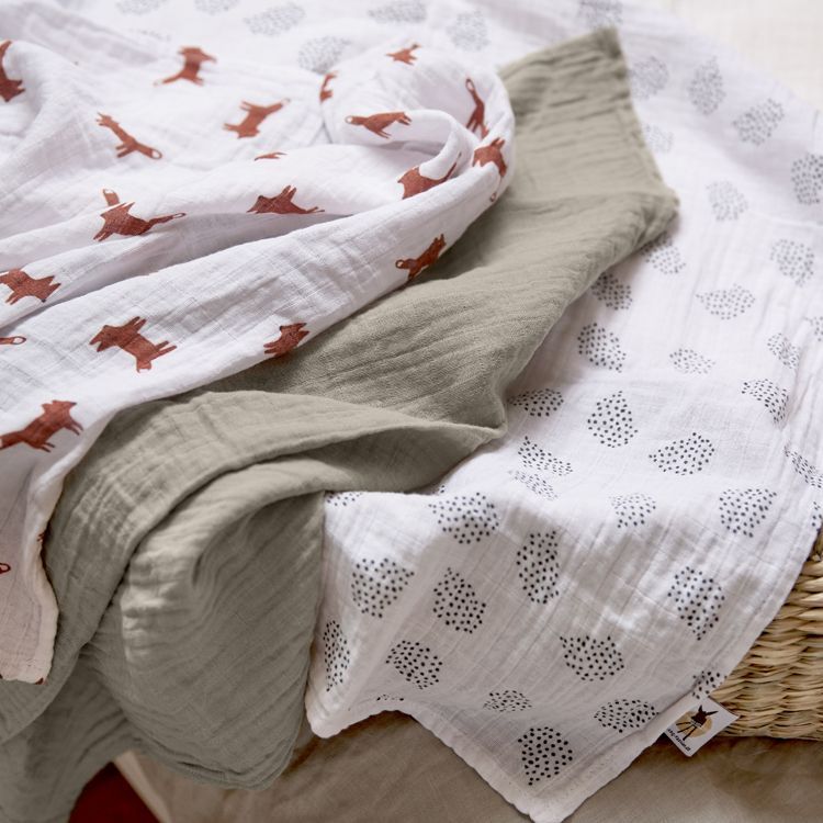 Lot de 3 langes en mousseline Little Forest Renard (60 x 60 cm) (Lassig) - Image 4