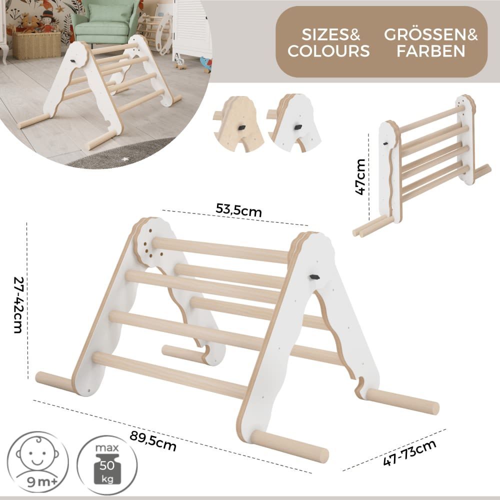 Triangle de pikler bois jouet de motricité intérieur enfant mini blanc (Mamoi) - Image 2