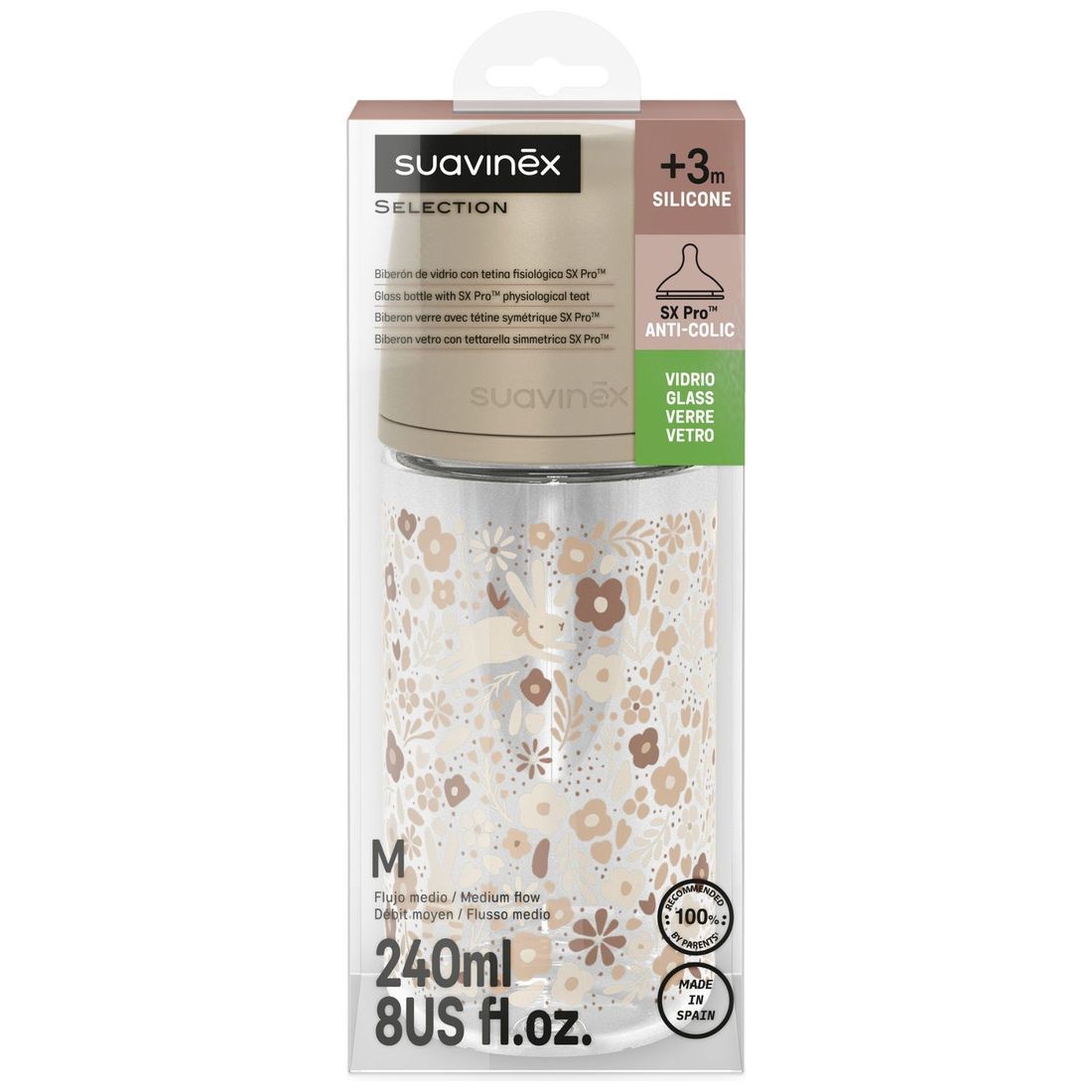 Biberon verre tétine SXPro M Wonderland Liberty beige (240 ml) (Suavinex) - Image 8