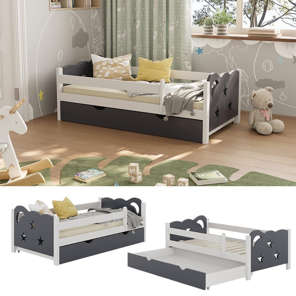 Lit pour enfant avec tiroir, sans matelas, gris 146 x 53cm (VitaliSpa®) - Image 2