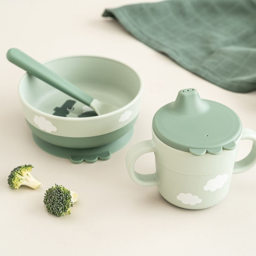 Coffret premier repas ventouse Foodie Happy clouds Vert (3 pièces) (Done by deer) - Image 5