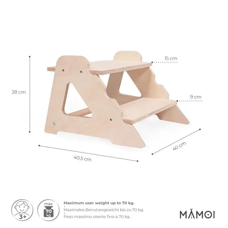 Marchepied 2 marches pour enfant en bois de hêtre (Mamoi) - Image 1