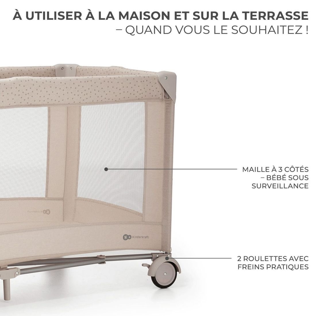 Lit parapluie 3 en 1 Joy 2 avec accessoires Beige (Kinderkraft) - Image 5