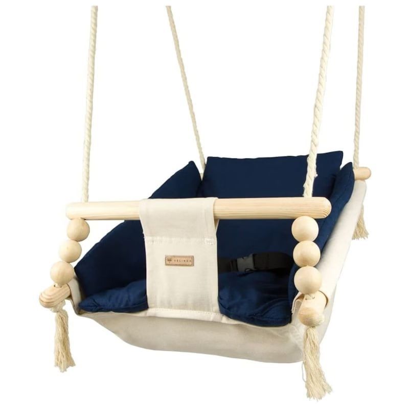Bascule pour bébé crème, bleu marine (Velinda) - Image 1
