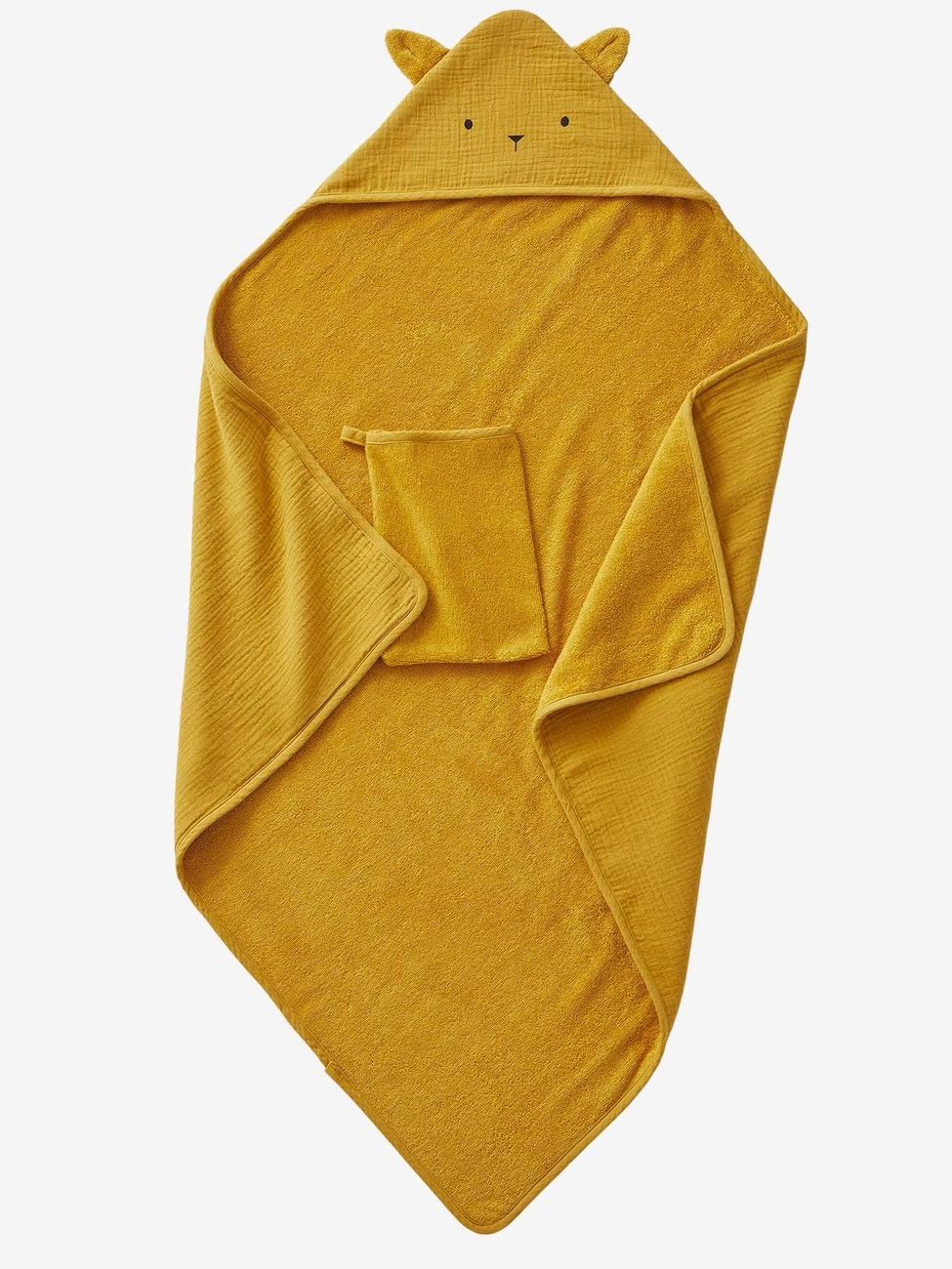 Cape de bain gaze de coton et gant de toilette BIO* ocre (Vertbaudet) - Image 1