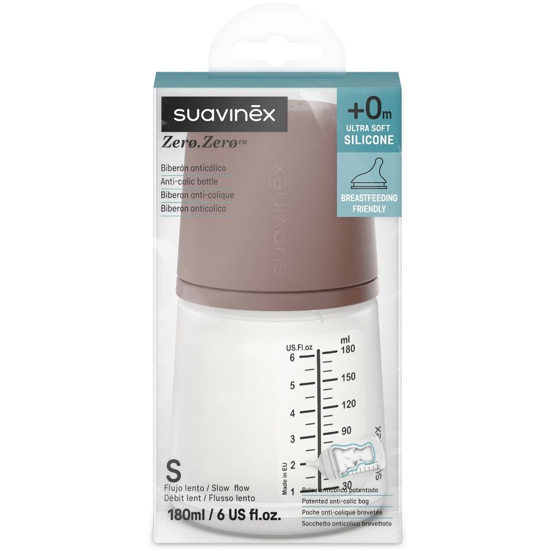 Biberon anti-colique Zerø.Zerø - Débit Lent - S Deep (180 ml) (Suavinex) - Image 6