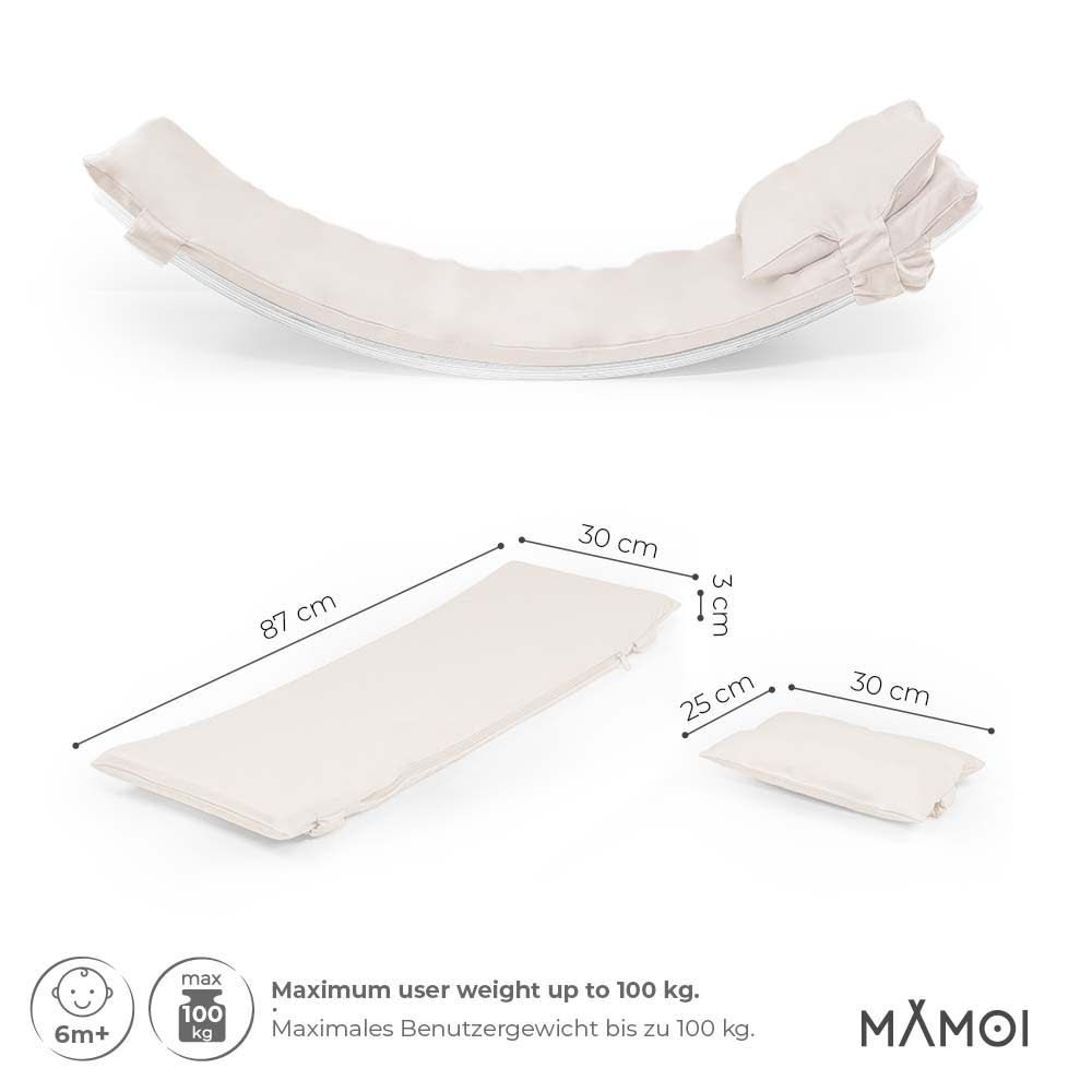 Planche d'équilibre pour enfant en contreplaqué et matelas beige (Mamoi) - Image 2