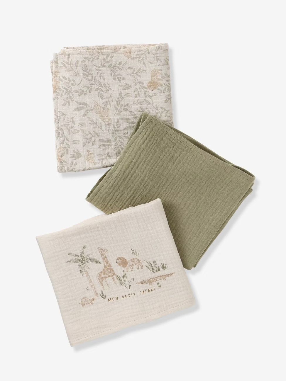 Lot de 3 langes en gaze de coton BABYLON beige imprimé (Vertbaudet) - Couverture