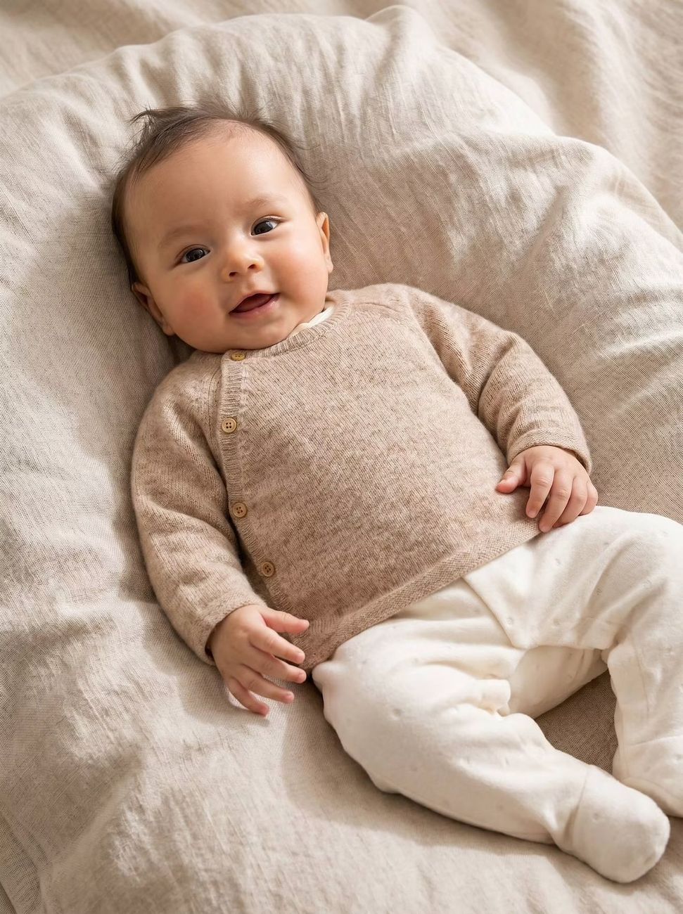 Ensemble naissance 3 pièces personnalisable beige chiné (Vertbaudet) - Couverture