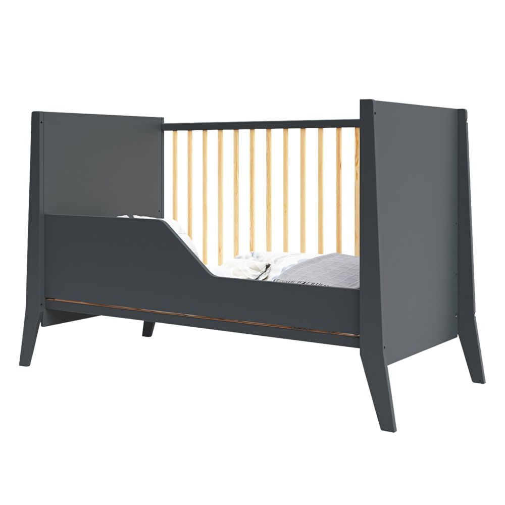 Lit bébé évolutif en bois - anthracite - 120x60 cm (Premiers Moments) - Image 2
