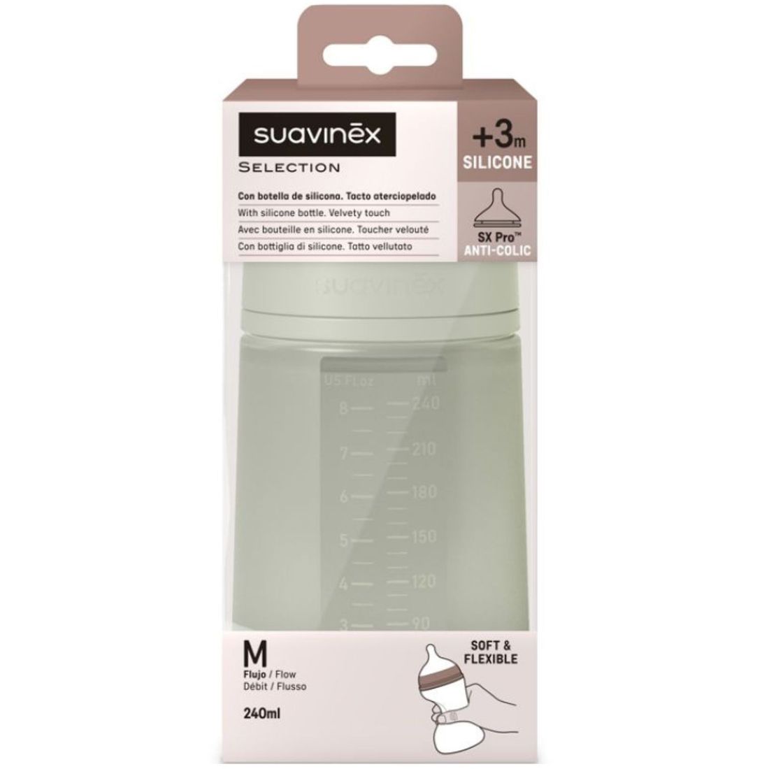 Biberon silicone débit moyen colour essence vert (240 ml) (Suavinex) - Image 2