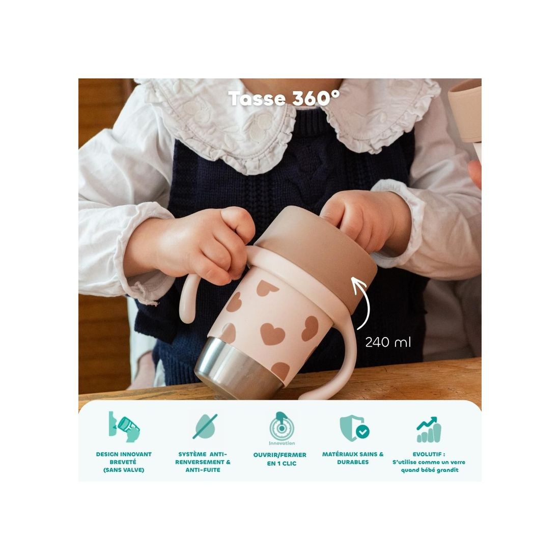 Tasse d'apprentissage Inox Click & Drink (Béaba) - Image 2