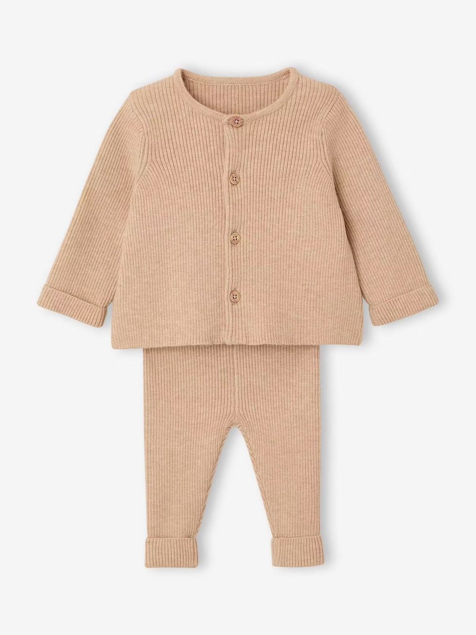 Ensemble bébé mixte gilet pantalon en tricot beige (Vertbaudet) - Couverture