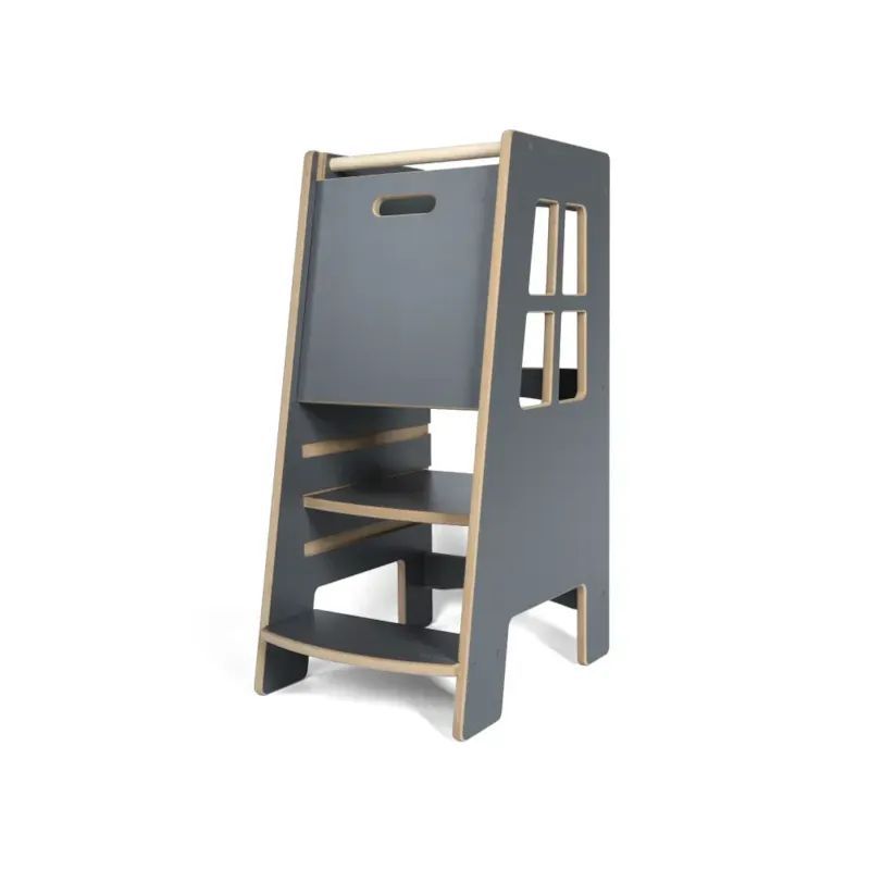 Tour d'apprentissage montessori pour enfant en bois gris (Tupti.wood) - Couverture