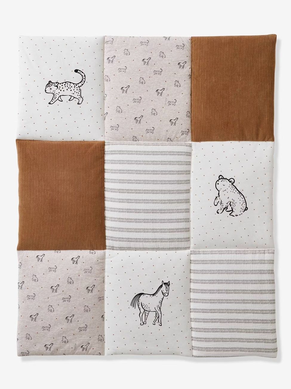 Tapis de sol / Fond de parc patchwork coton et velours PETIT NOMADE écru / camel (Vertbaudet) - Image 3