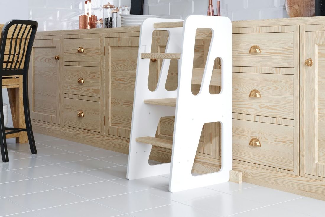 - Tour d'Apprentissage Montessori Kitchen Helper - Bois Naturel et Blanc - list: Blanc|Bois Laqué (Mon Lit Cabane) - Image 1