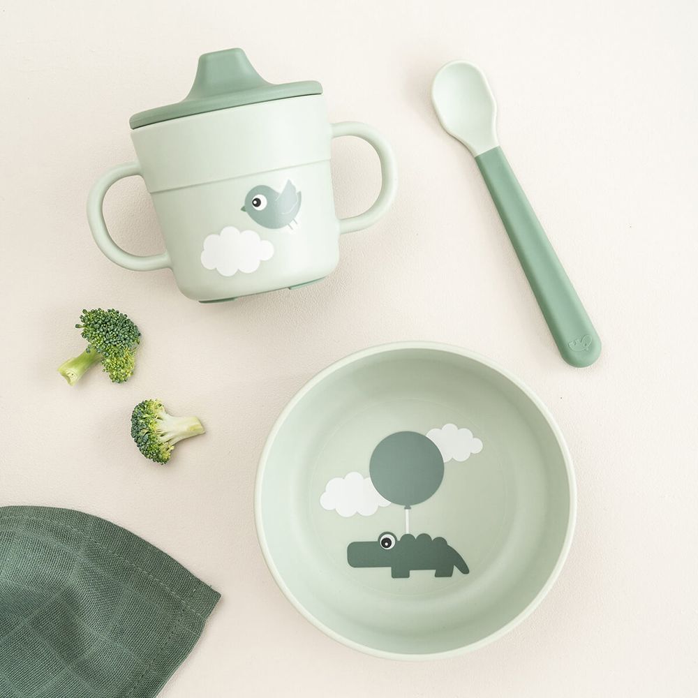 Coffret premier repas ventouse Foodie Happy clouds Vert (3 pièces) (Done by deer) - Image 1