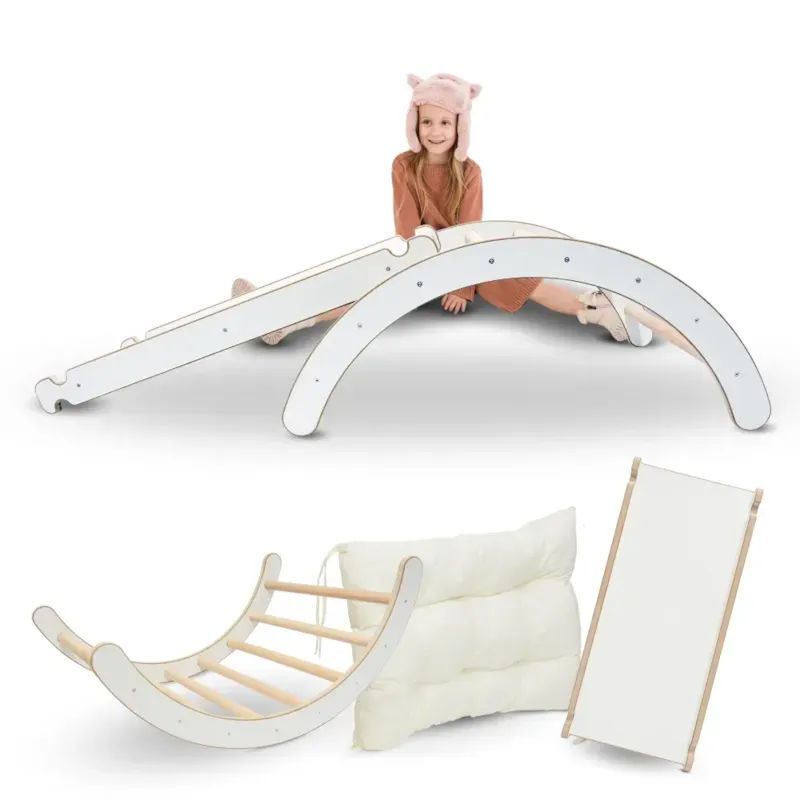 Ensemble 3-en-1 arche, coussin et toboggan enfant en contreplaqué (Mamoi) - Couverture