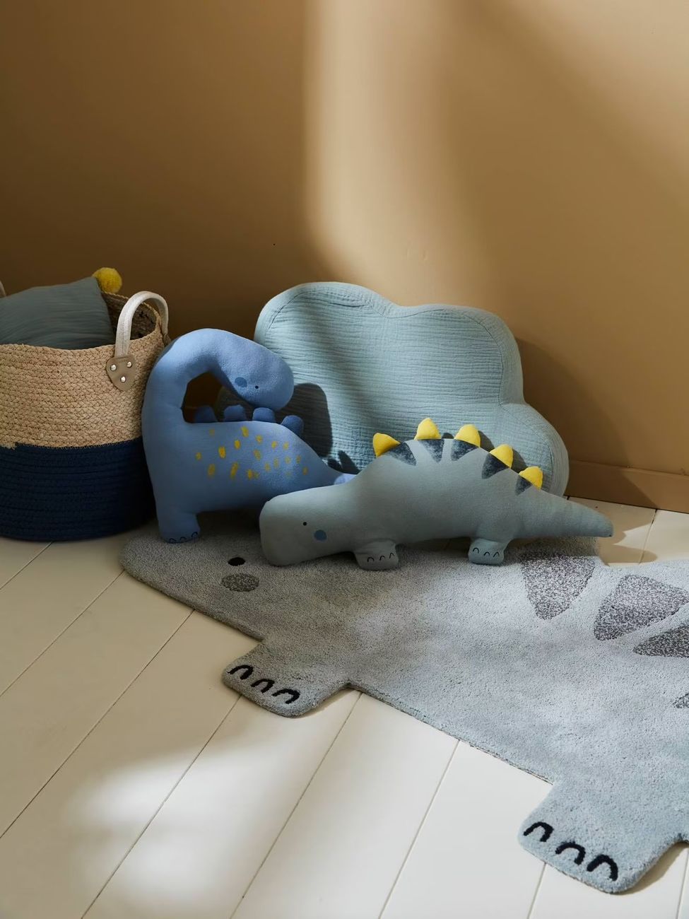 Lot 2 coussins PETIT DINO bleu / kaki (Vertbaudet) - Couverture