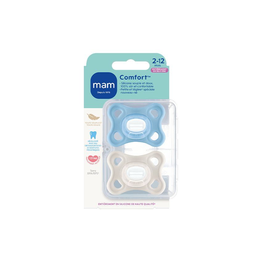 Lot de 2 sucette comfort neutre 2 à 12 mois - Bleu (Mam) - Image 2