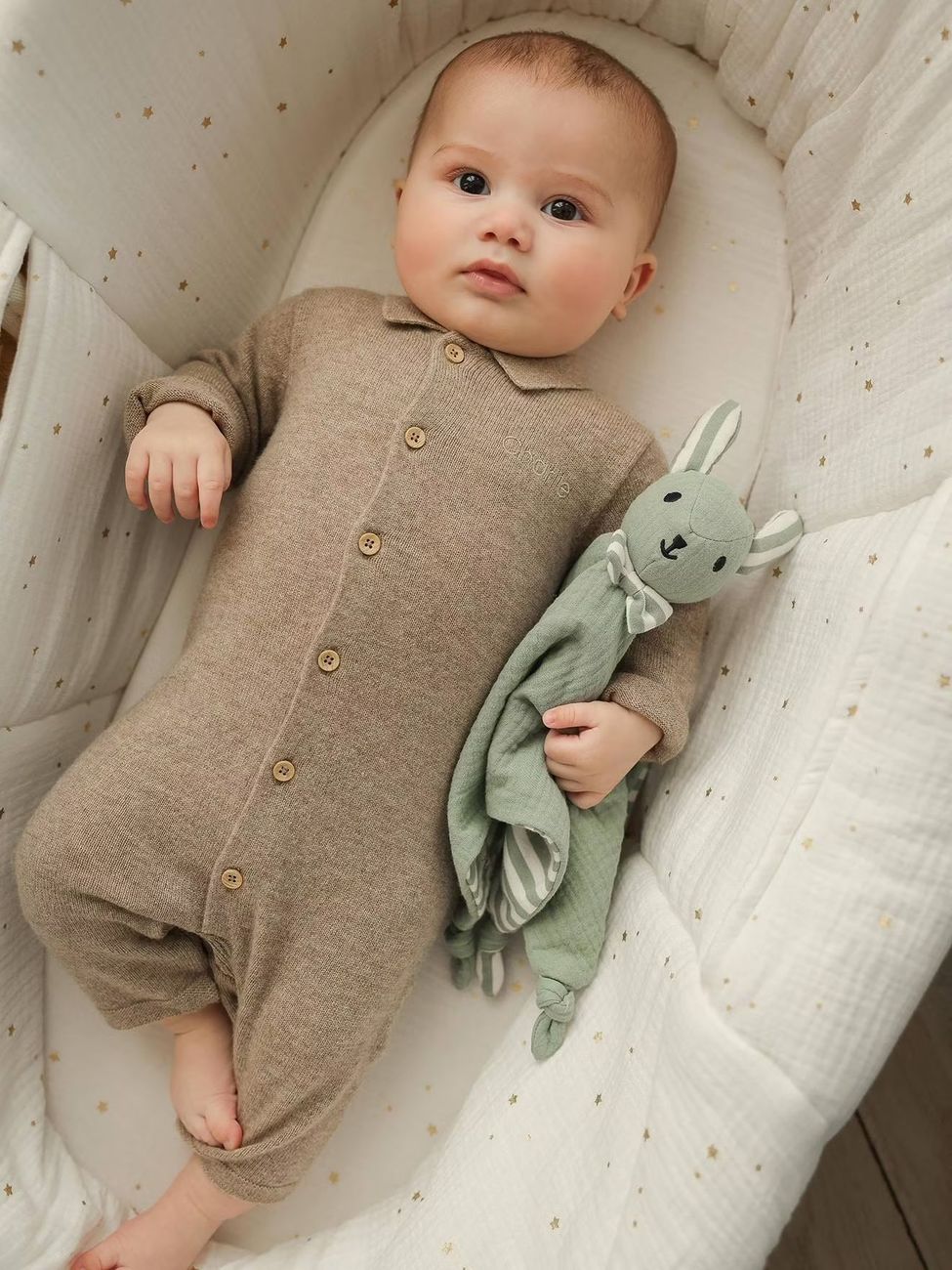 Combinaison naissance en laine et cachemire personnalisable beige chiné (Envie De Fraise) - Couverture