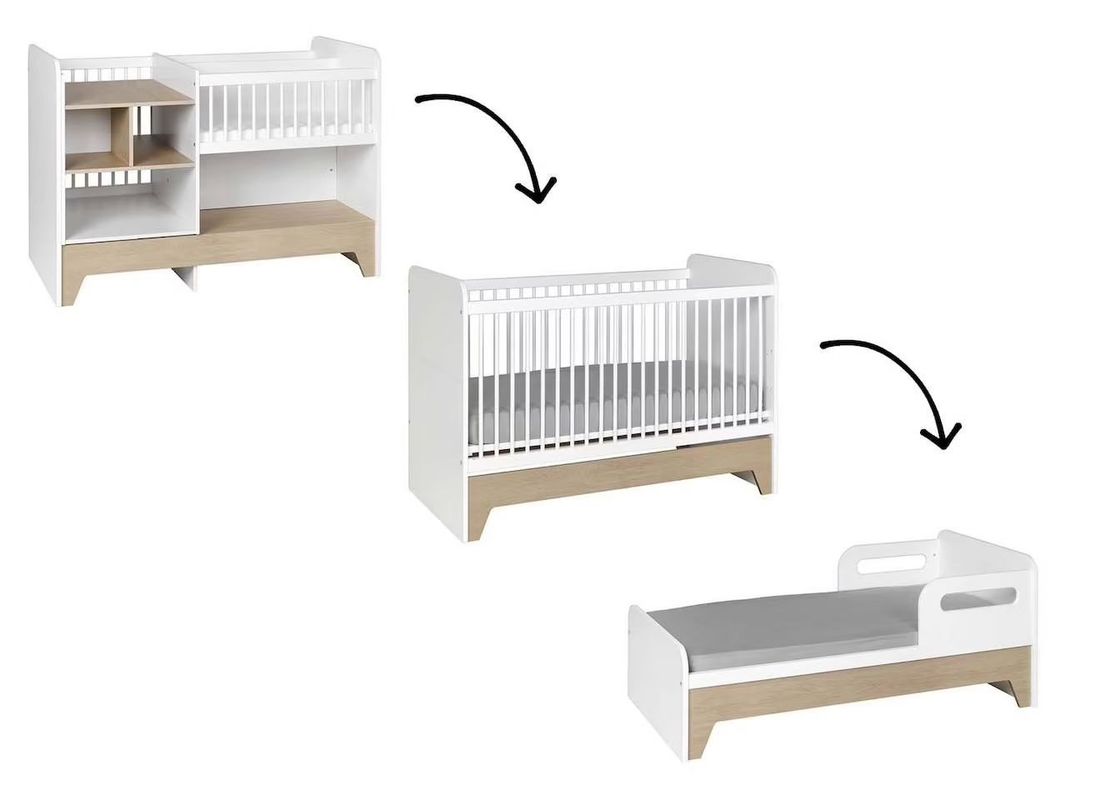 Lit Bébé Évolutif Avec Table À Langer Calisson Blanc & Bois (Chambrekids) - Image 2