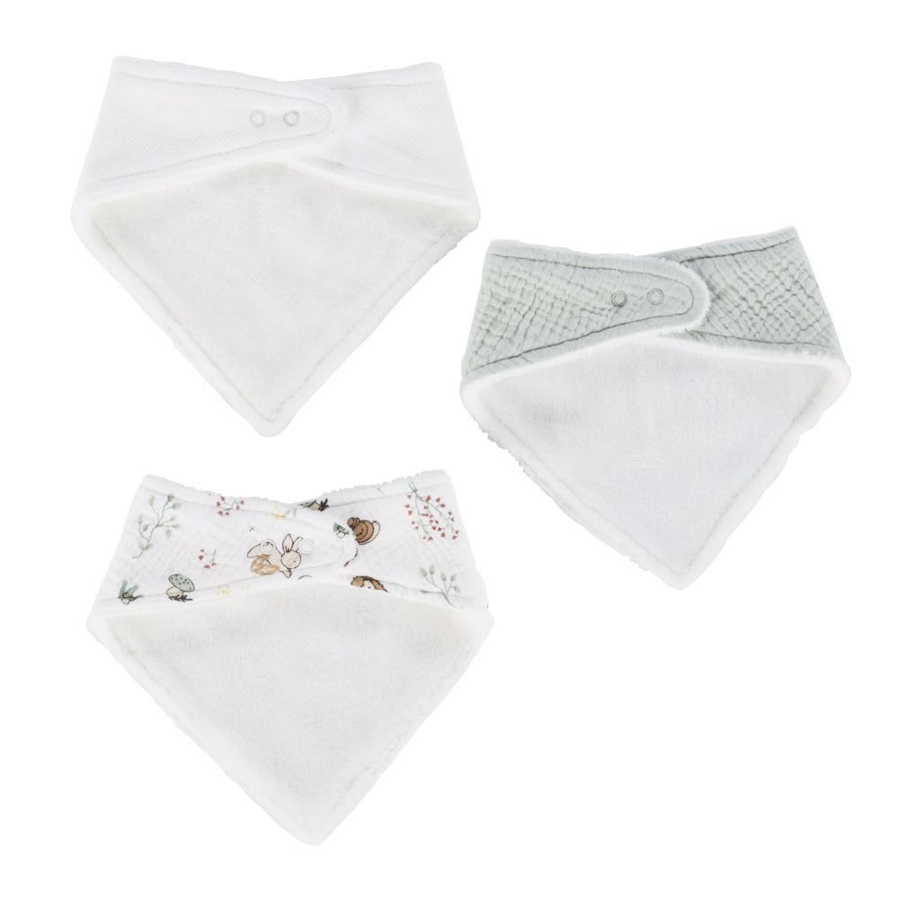 Bavoirs bandana blanc, bleu et blanc imprimé forêt (x3) (Maisons du Monde) - Image 1