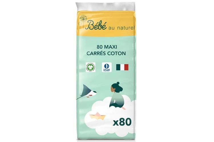 Maxi Carrés Coton Bébé - 100% Coton Bio 80 pièces (Bébé Au Naturel) - Image 2