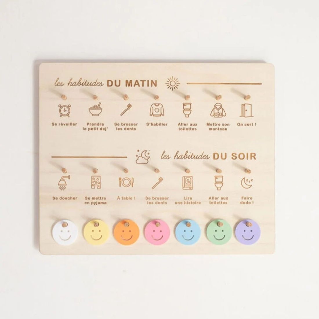 Tableau des Routines Enfant - Organisation Matin & Soir | Méthode Montessori - Bois Fait Main en France - June & Jane (June & Jane) - Image 2