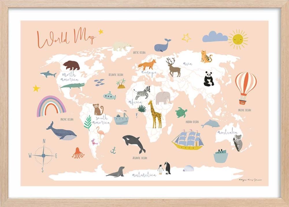 Affiche enfant exploration avec cadre bois 60x40 cm (Hexoa) - Couverture