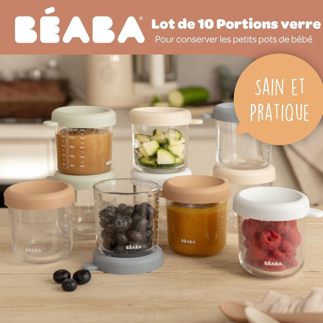 Coffret 10 portions verre 250 ml Natural color mix (Béaba) - Image 3