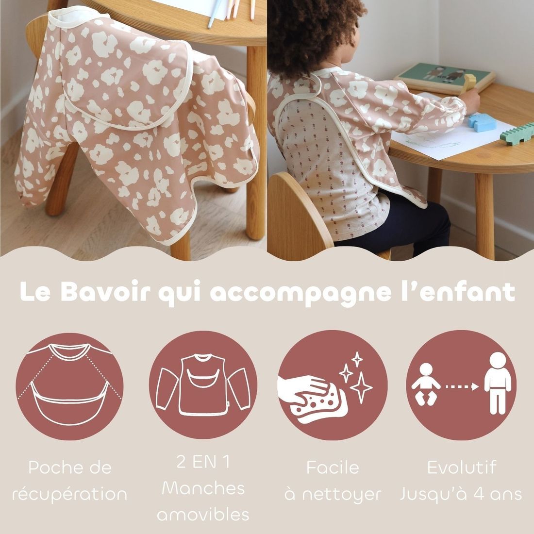 Coffret cadeau set repas couverts et bavoir Savannah Bloom (Béaba) - Image 3