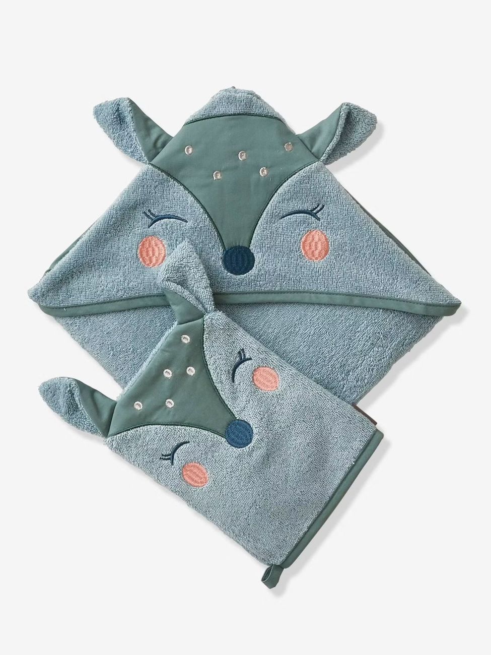 Cape de bain et gant de toilette Biche vert (Vertbaudet) - Image 2