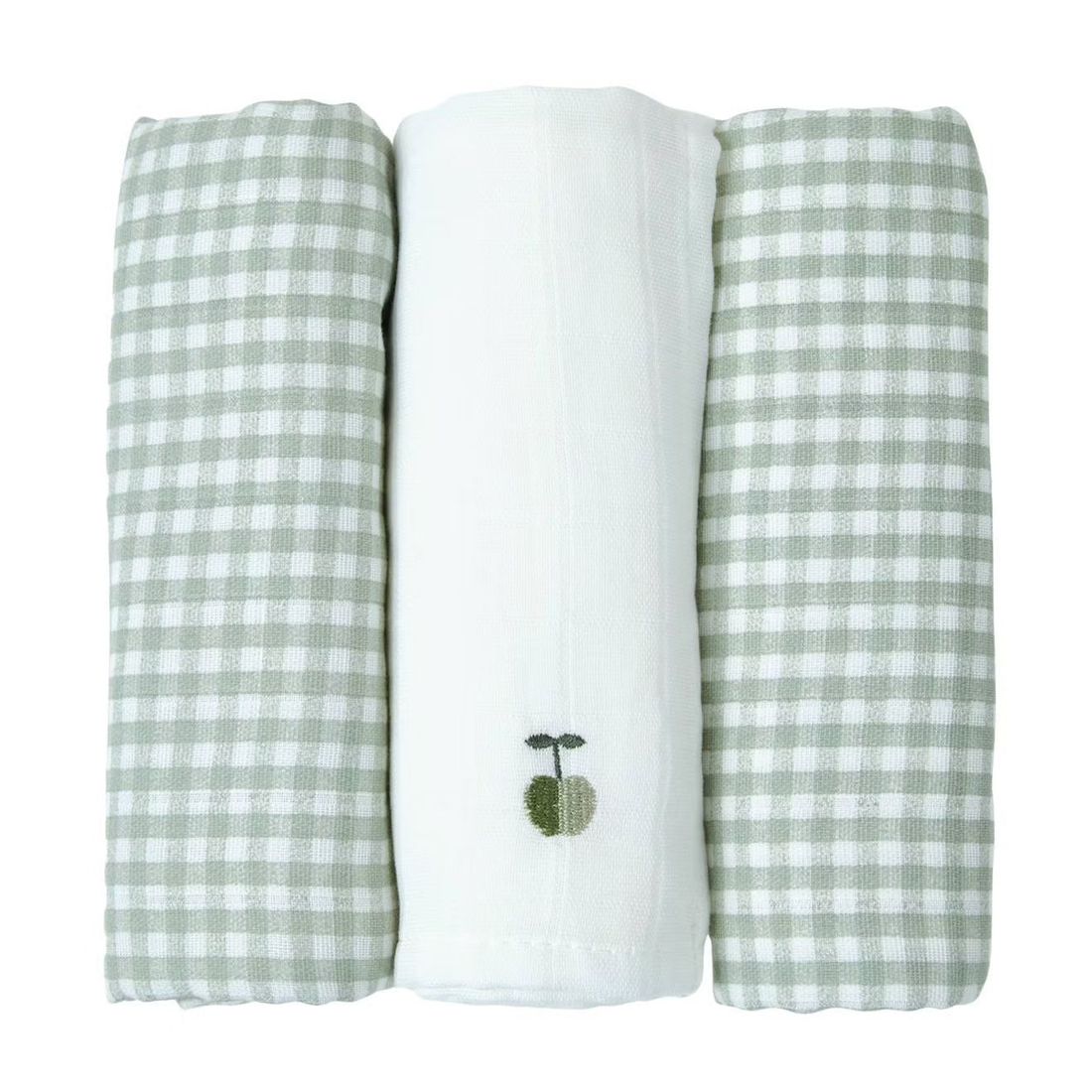 Lot De 3 Langes Gaze De Coton Bio Vert Sauge (Little Crevette) - Couverture