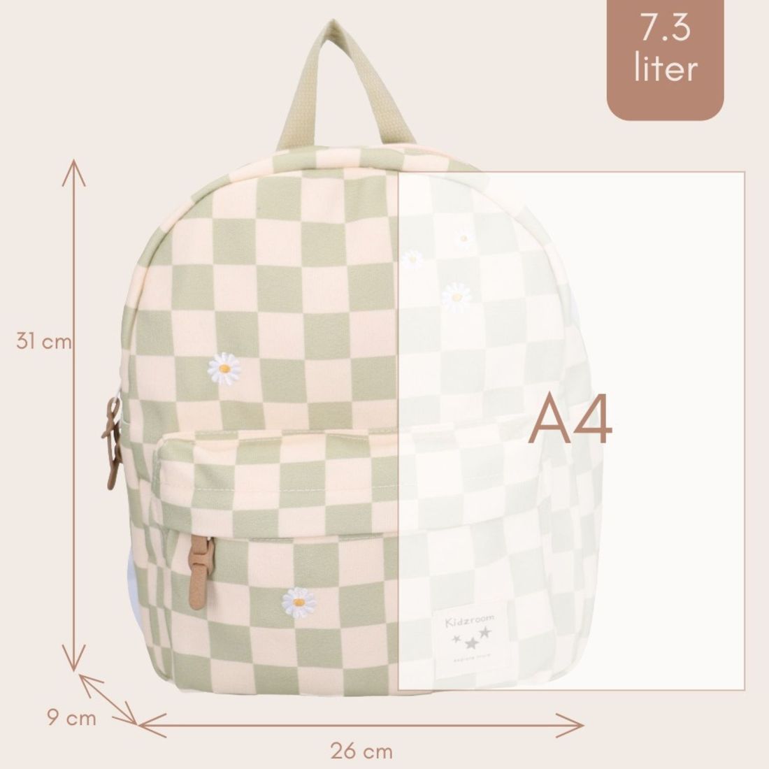 Sac à dos enfant Nostalgia Pâquerettes beige et vert (31 cm) (Kidzroom) - Image 7