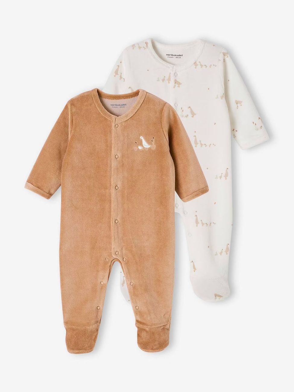 Lot de 2 pyjamas mixtes velours ouverture naissance cappuccino (Vertbaudet) - Couverture
