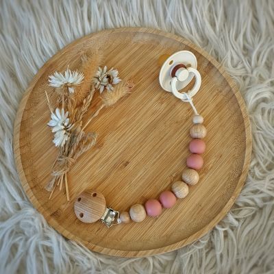 Attache sucette en bois Moon vieux rose (Tata Lucette) - Image 3