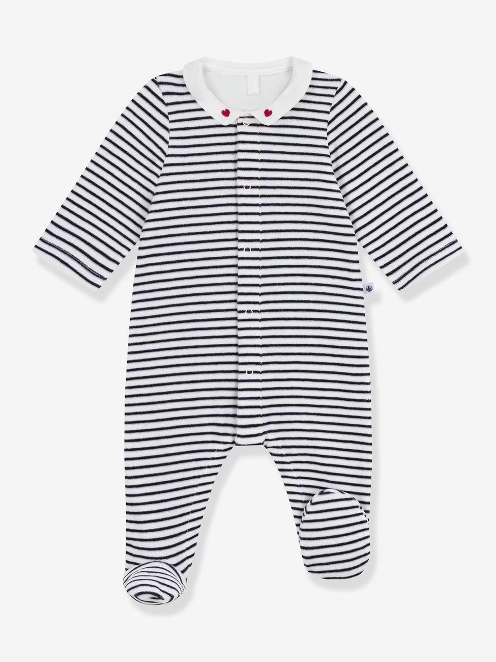 Pyjama bébé en velours à col imprimé marine (Petit Bateau) - Image 1