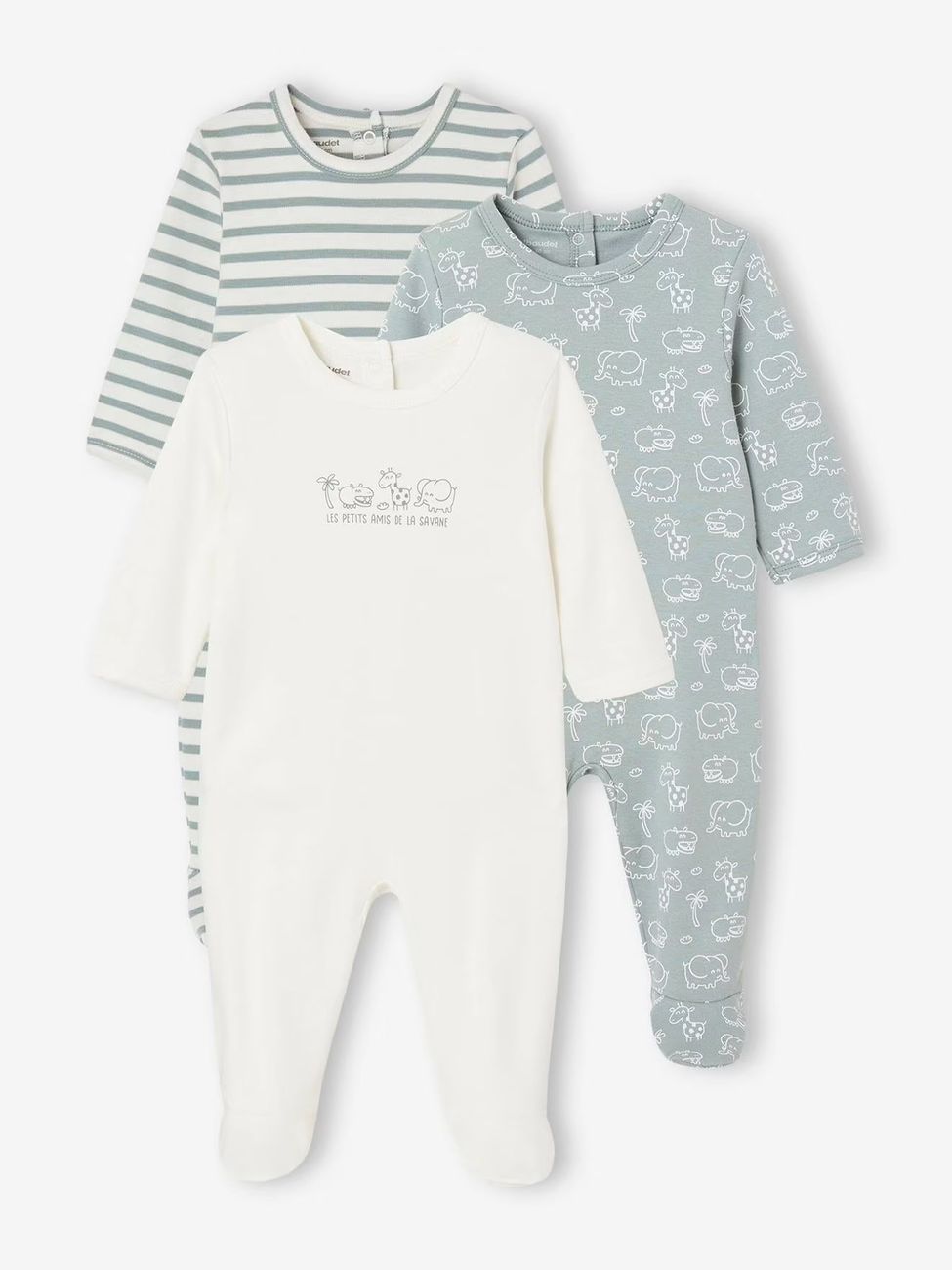 Lot de 3 pyjamas bébé mixtes en interlock BASICS bleu grisé (Vertbaudet) - Couverture