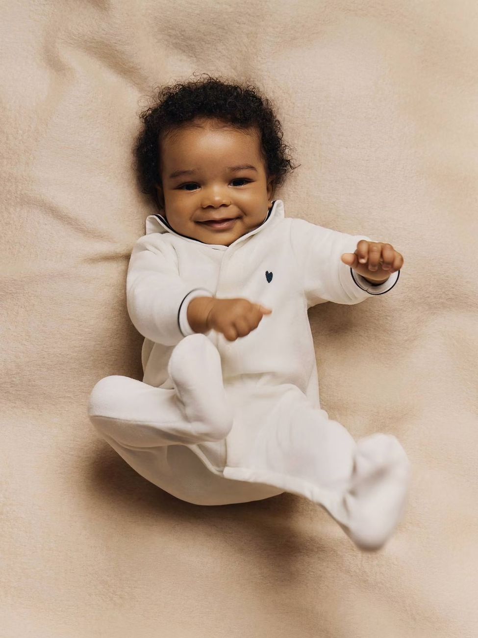 Pyjama bébé col vareuse blanc (Petit Bateau) - Image 1