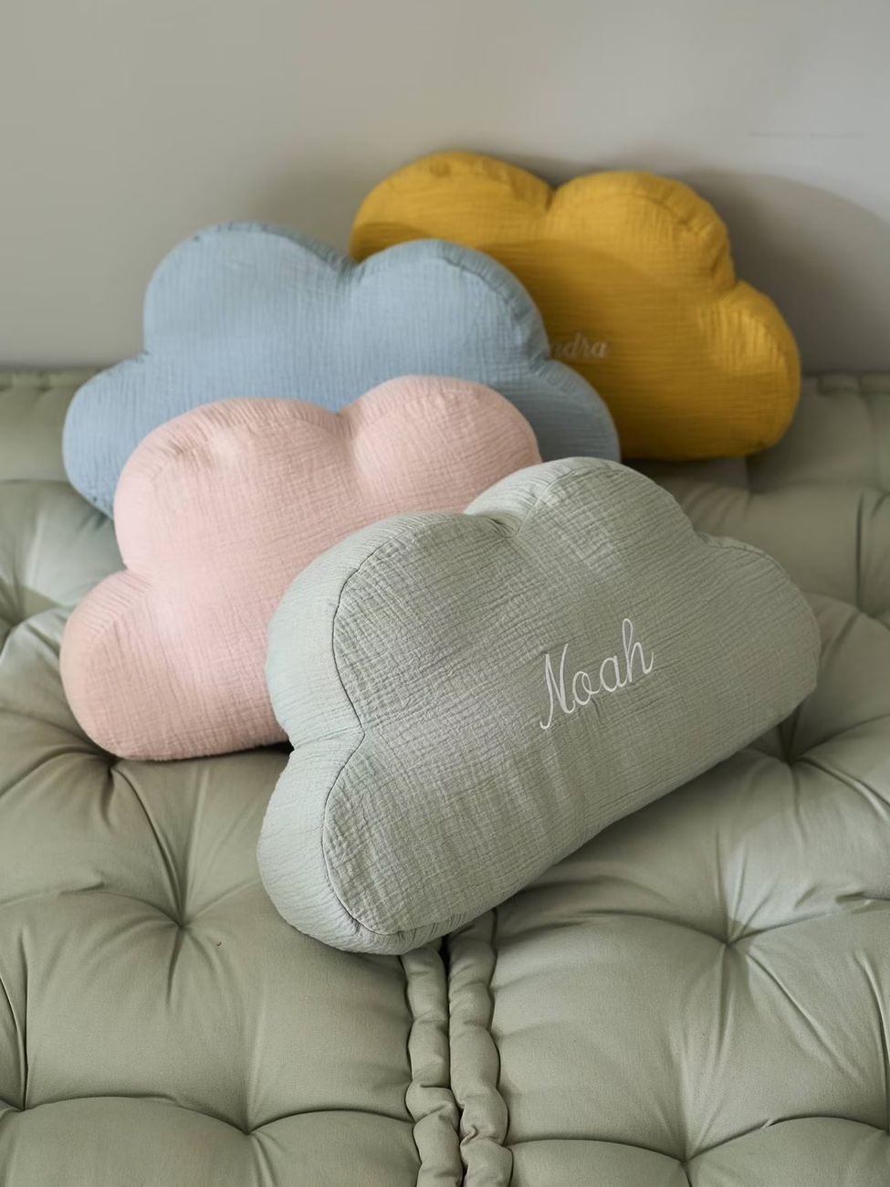 Coussin nuage en gaze de coton personnalisable vert sauge (Vertbaudet) - Image 2